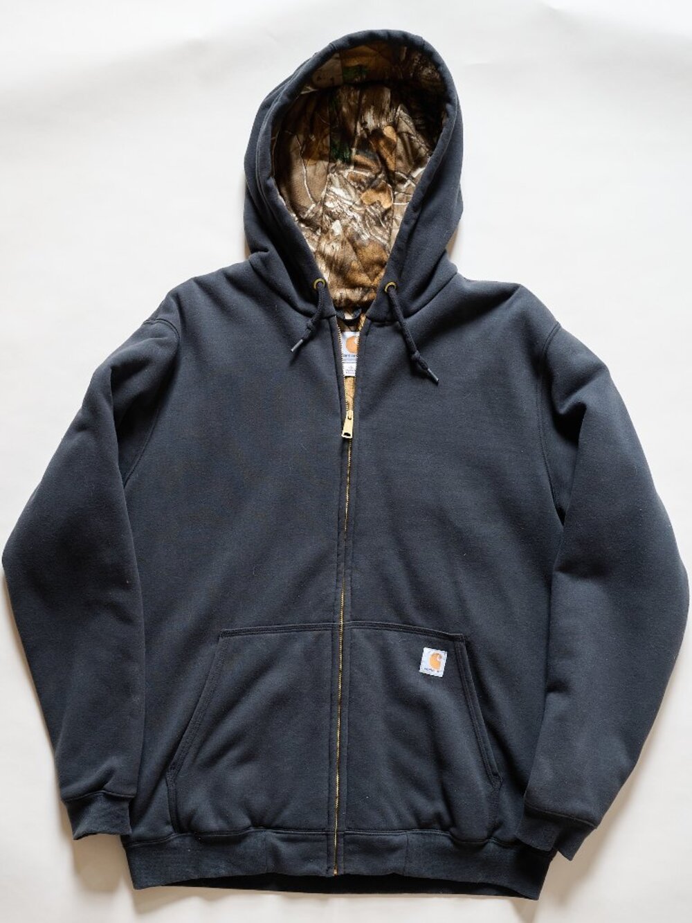 Carhartt Real Tree Camo Lined Hoodie Sweatshirt Heavy Weight Men XL Black